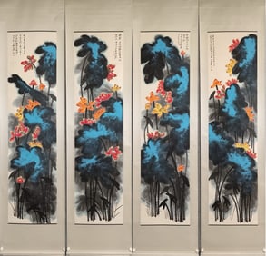 A large thousand splashed lotus flowers four screens