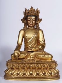 A Ming Dynasty "Ming Yongle Nianshi" bronze gilt Juewo Buddha seated statue