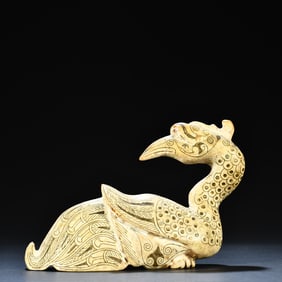 A Han white marble stone carved phoenix bird ornament