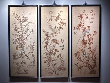 A set of Panjin Cantonese embroidered birds