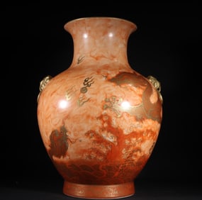 A piece of Qing Dynasty Qianlong stone glaze seawater dragon pattern depicting gold beast ear