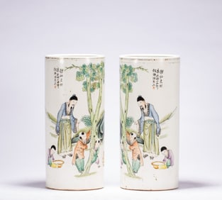 A pair of porcelain hats for poetic figures