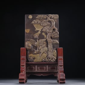 A Qing end stone carving "Pine Crane Longevity" interstitial