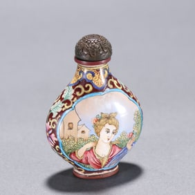A piece of Qing Dynasty copper painting, enamel windowing, Western figure figure snuff bottle