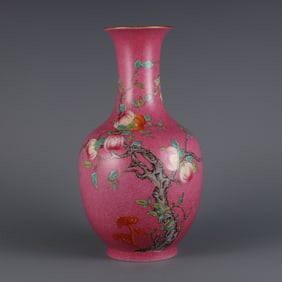 A piece of the Qianlong year of the Qing Dynasty carmine ground gouache pastel world peace