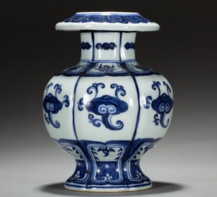 A blue and white floral vase