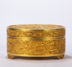 One piece of bronze gilt round box