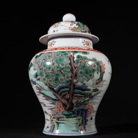 A piece of the Qing Dynasty Kangxi multicolored cultivation figure general jar