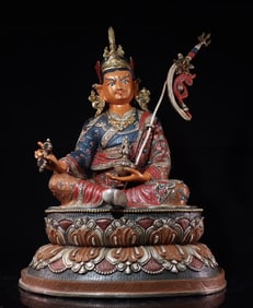 A piece of bronze gilt painted clay gold Guru Padmasambhava