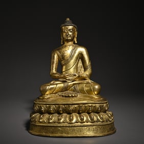 A bronze gilt Shakyamuni Tibetan Buddha statue study ornament