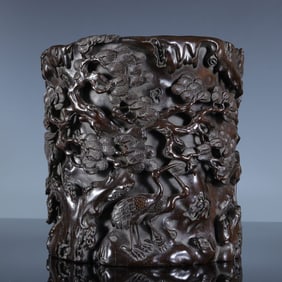 A piece of red sandalwood pine crane longevity pen holder