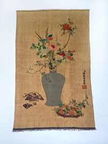 A piece of Qing Dynasty Silk Lang Shining Bogu flower drawing