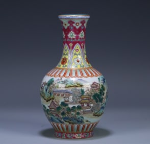 A Qing Qianlong enamel landscape vase
