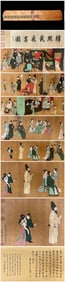 A picture scroll of Tang Yin's copy of Han Xizai's night banquet in the inner house