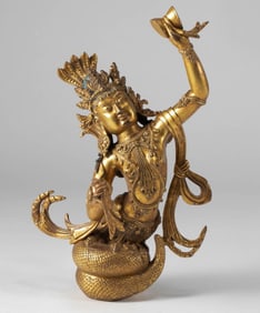 A piece of Qing Dynasty gilt Nagarjuna Buddha,