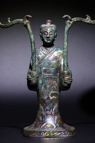 One piece of bronze, gold and silver, maid's lamp
