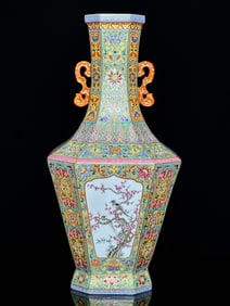 A piece of Qianlong year, cloisonne Fushou pattern painted gold, flowers and birds, alum red painted