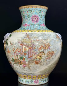 A piece of Qianlong in the Qing Dynasty: Yangcai turquoise, green glaze, flowers, entwined branches,