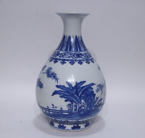 A piece of Qing Qianlong blue and white banana pattern jade pot spring