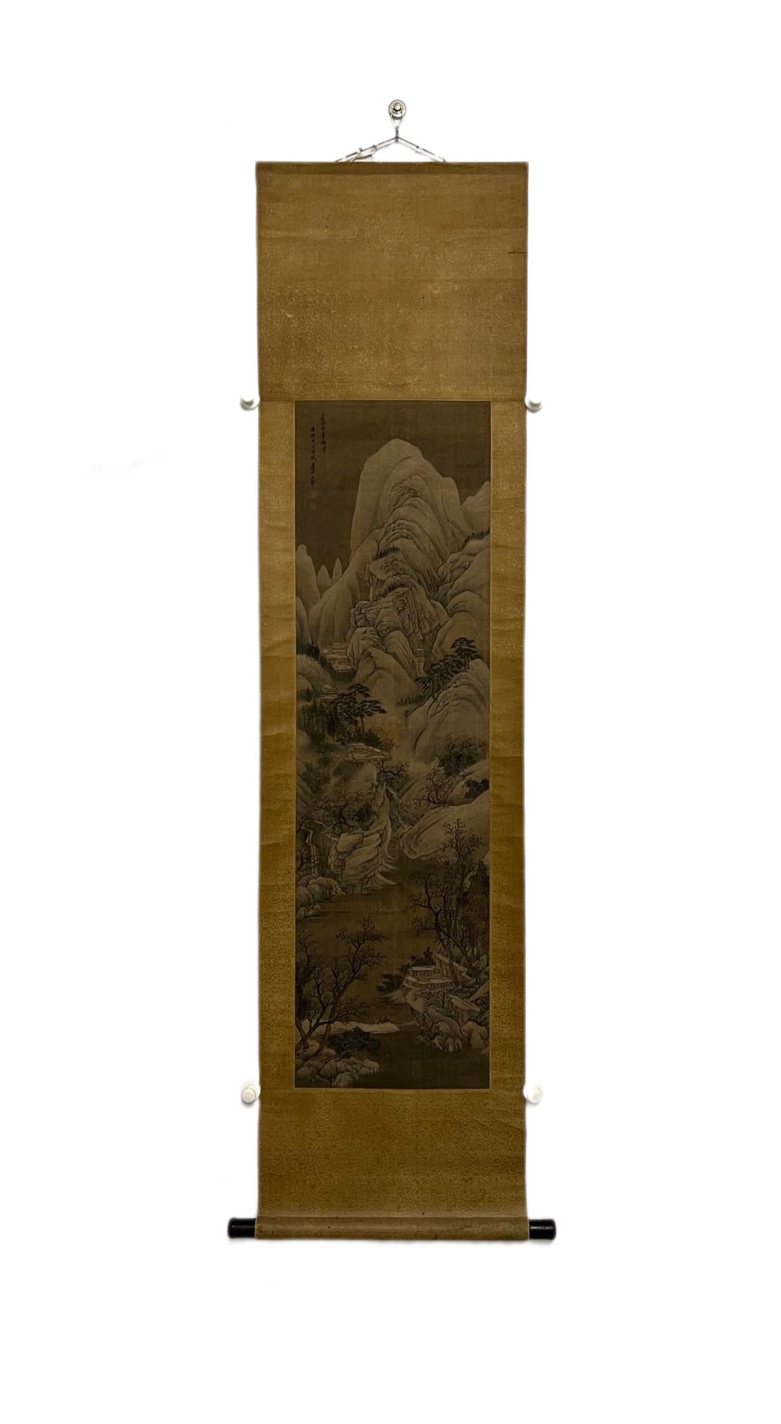 A picture of Wang Hui's snow cover in Dantai on silk is originally mounted: Wang Hui on silk Dantai snow map original mounting Size: 119x34cm (The Dimensions Of All Batches Are Manually Measured.If You Need More Detailed Information, Please Contact Our Customer Service Before