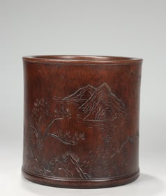 A piece of Qing bamboo carved landscape poetry pen holder
