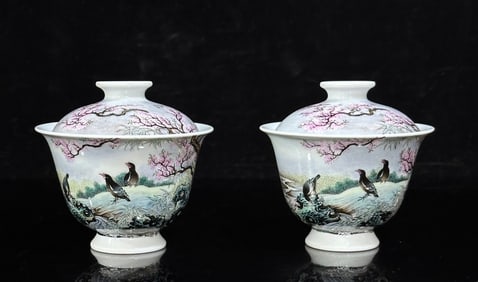 A pair of Qing Yongzheng: enamel color flower and bird pattern bowl