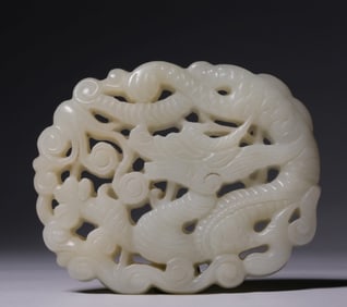 A piece of Qing Dynasty, Hetian white jade cloud dragon pattern jade plate