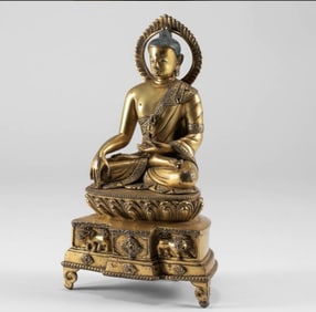 A piece of Qing Dynasty gilt Sakyamuni