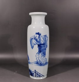A Qing Kangxi, a blue and white figure Yang Shen flower vase