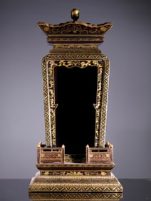 A Qing dynasty rosewood lacquered gold Buddha shrine
