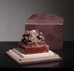 A piece of Shoushan stone "Seven Dragons Play Pearl" official seal