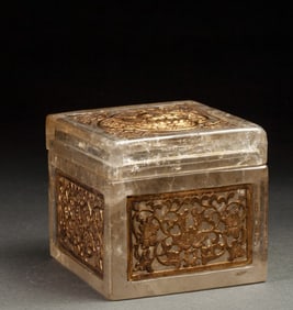 One piece of ancient crystal in a gold-filled box