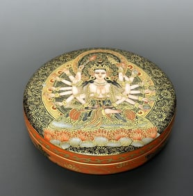 A Qianlong imperial Thangka Buddha statue painted gold seal box