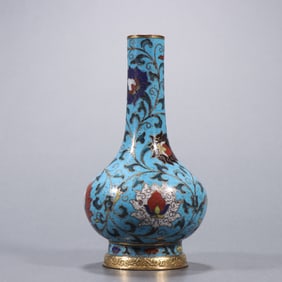 A Ming copper cloisonné cloisonné braided branch lotus treasure pattern vase
