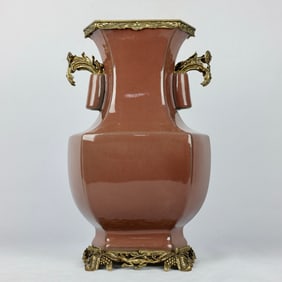 A jar bean red glazed copper lace amphora hexagonal ear bottle