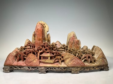 A piece of Qingtian stone carving, beautiful scenery and ornaments