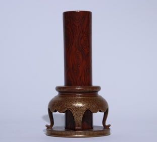 A piece of Qianlong wood grain glazed incense tube