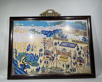 A piece of Qing Dynasty cloisonné figure hanging screen
