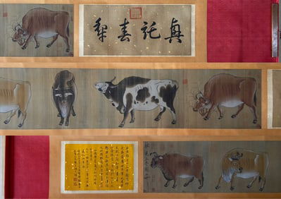A painting of Tang Han Rong "Five Oxen Picture"