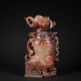 A piece of Hetian jade dragon and phoenix bottle