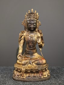 A treasure of the old pure copper mud gold Buddha statue [net bottle Guanyin] Bodhisattva