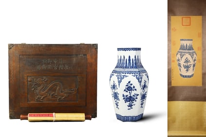 A piece of blue and white Ganoderma lucidum flower Bafang bottle