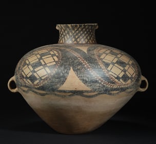 An ancient Majiayao geometrically patterned clay pot