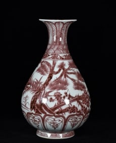 A piece of Ming Hongwu glaze red pine, bamboo, plum, banana pattern jade pot, spring bottle