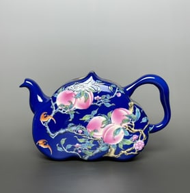 A piece of Qianlong year of the Qing Dynasty sapphire blue enamel color eight peach five blessing