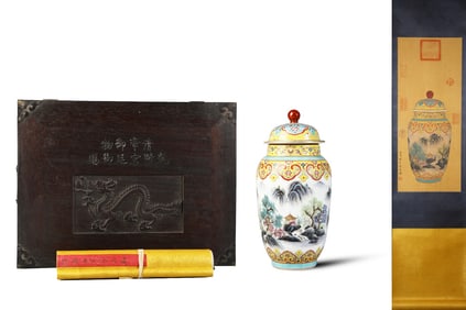 A piece of the Qianlong year of the Qing Dynasty pastel landscape lid jar