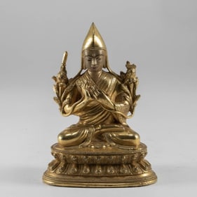 A piece of Qing Dynasty gilt Tsongkhapa