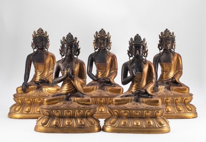 A set of gilded five-sided Buddhas of the Qing Dynasty