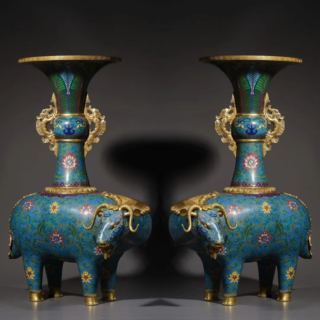 A pair of copper gilt cloisonné enamel yoke bottles (1 of 9)