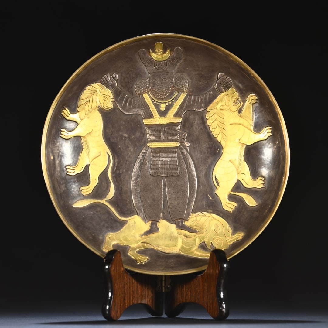 One piece sterling silver gilt Persian plate (1 of 9)